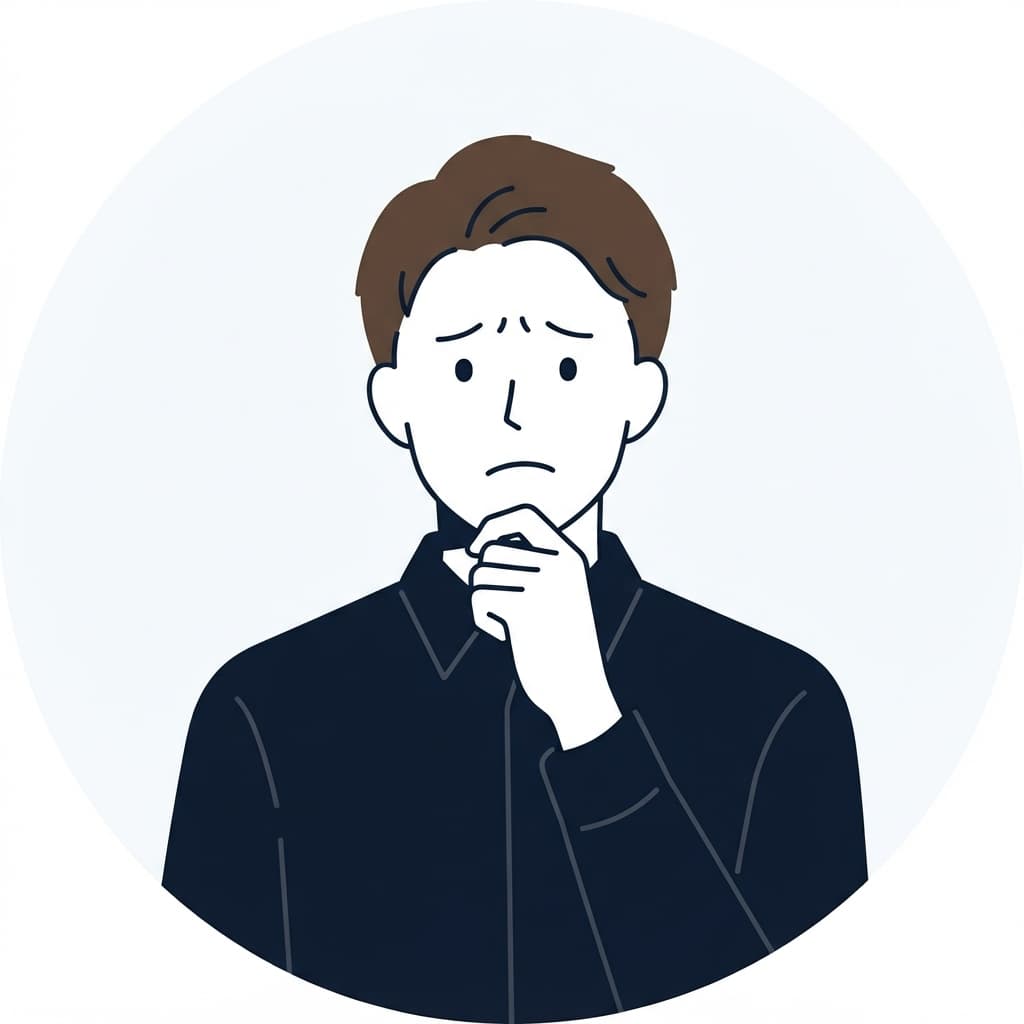 眉を寄せて考え込んでいる会社員のイラスト
