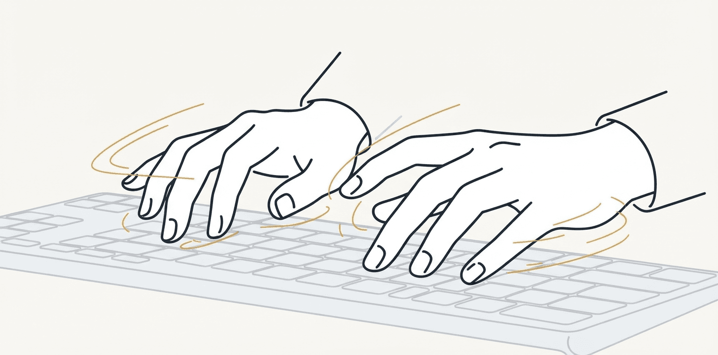 キーボードを素早く操作している手元のクローズアップ